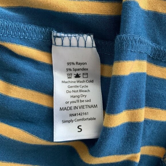 LulaRoe Julie Dress Sz S Blue Yellow Striped T-Shirt Sheath Dress 31F - Picture 8 of 8